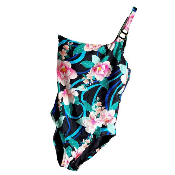 La Blanca Nightfall Floral Print One Shoulder One Piece Swimsuit Size 8 - Picture 3 of 11